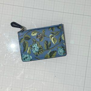 RARE! Coach Mini Skinny ID Case Blue Sleeping Rose Print Wallet Coin Card Purse